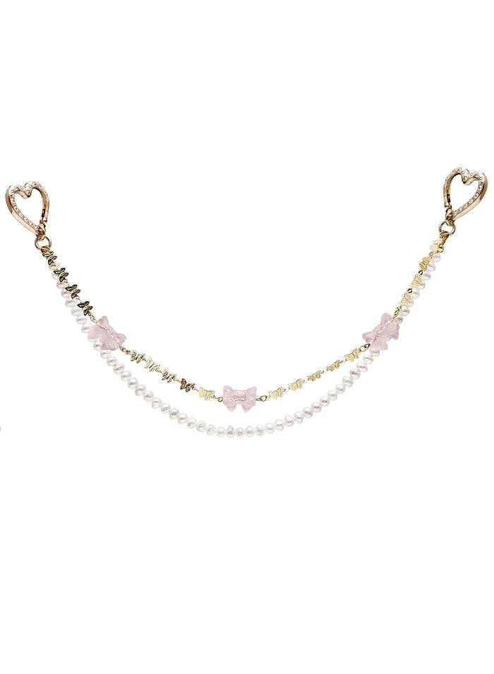 Rose Bowknot With Freshwater Pearls Double Layers Bag Charm