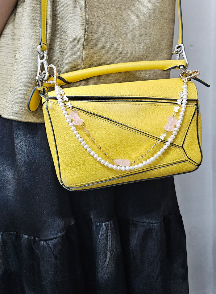 Rose Bowknot With Freshwater Pearls Double Layers Bag Charm
