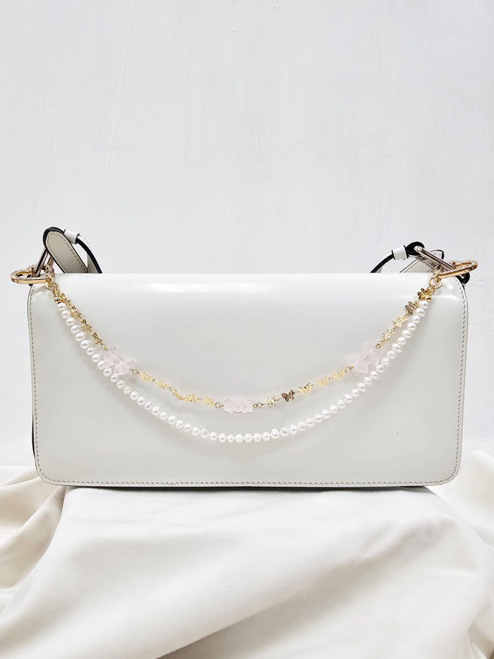 Rose Bowknot With Freshwater Pearls Double Layers Bag Charm