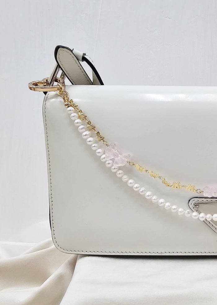 Rose Bowknot With Freshwater Pearls Double Layers Bag Charm