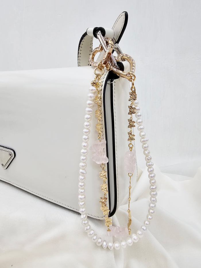 Rose Bowknot With Freshwater Pearls Double Layers Bag Charm