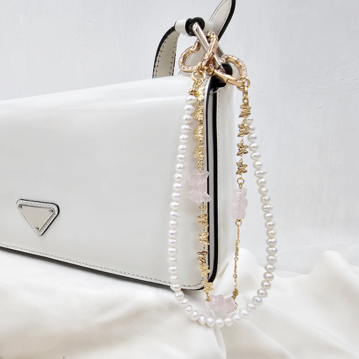 Rose Bowknot With Freshwater Pearls Double Layers Bag Charm