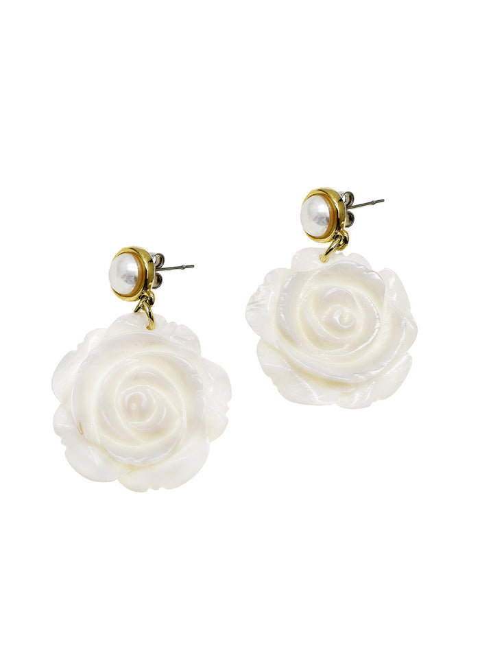 Rose Flower Shaped Shell Dangle Statement Earrings LE040 - FARRA