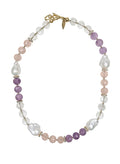 Rose Quartz And Amethyst With Baroque Pearls Necklace PN013