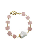 Rose Quartz & Baroque Pearls Bracelet DB205 - FARRA