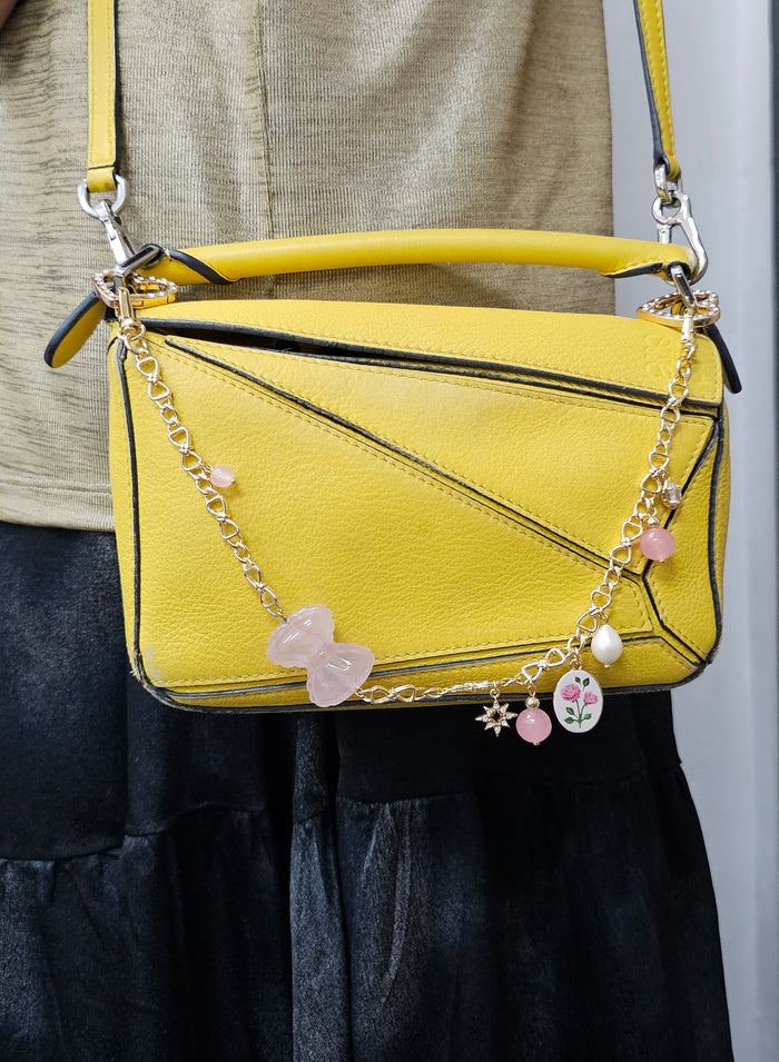Rose Quartz Bowknot With Rose Chain Bag Charm