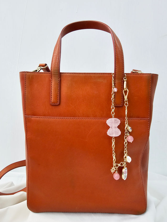 Rose Quartz Bowknot With Rose Chain Bag Charm