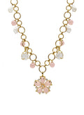 Rose Quartz Flower Pendant With Pearls Chain Necklace RN018