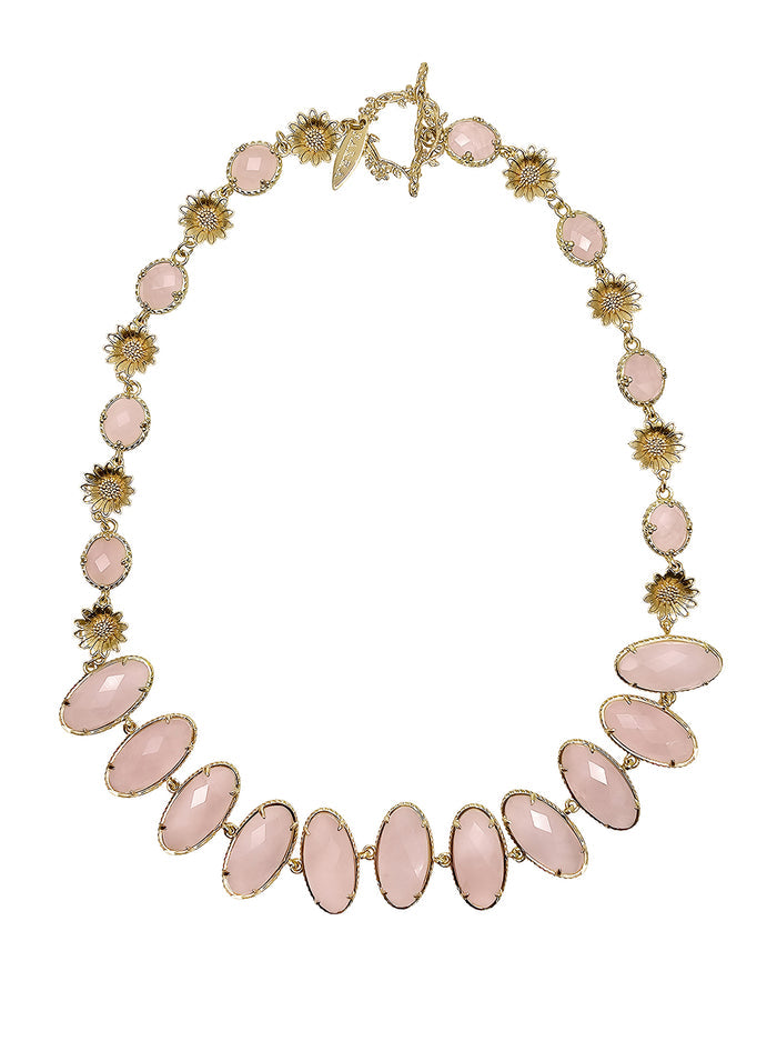 Rose Quartz With Flower Chain Statement Necklace PN038