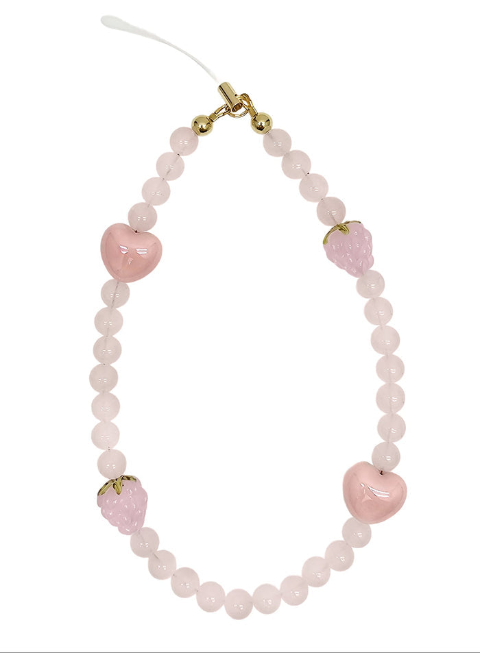Rose Quartz With Pink Hearts Phone Strap PC017