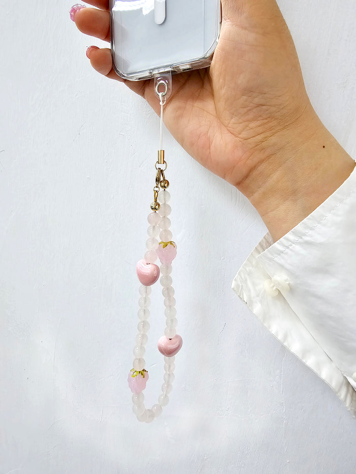 Rose Quartz With Pink Hearts Phone Strap PC017