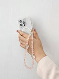 Rose Quartz With White Quartz Hearts Gemstone Phone Strap PC054