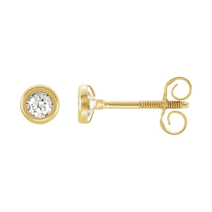 Round Bezel-Set Youth Stud Earrings