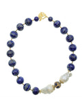Round Lapis with Baroque Pearls Chunky Necklace DN208 - FARRA