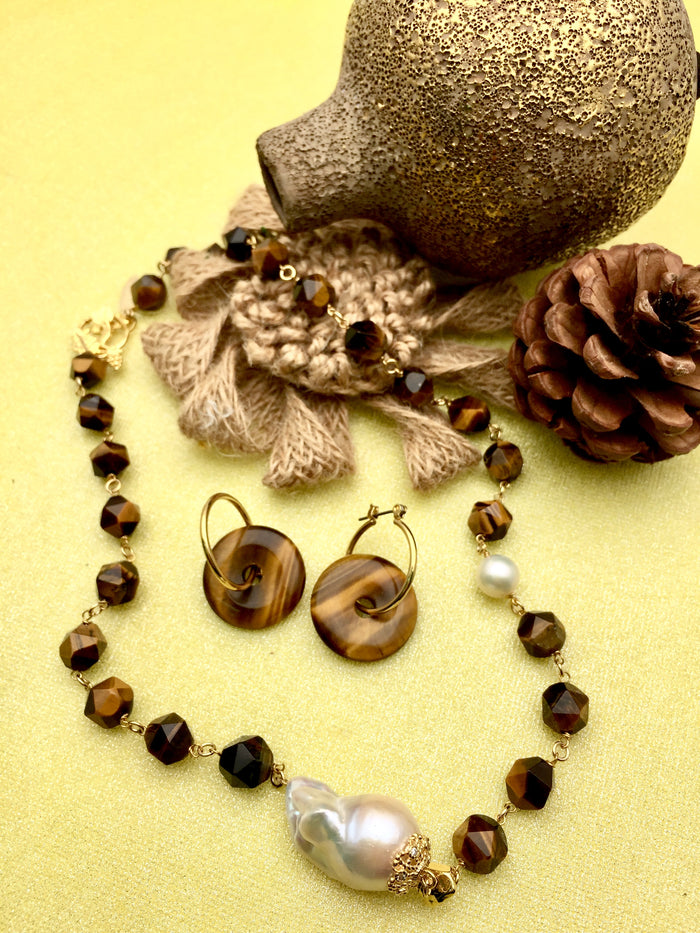 Round Tiger Eye Donut Earrings - FARRA