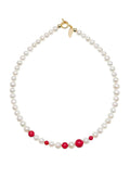 Round White Pearls and Red Coral Mixed Necklace JN002 - FARRA