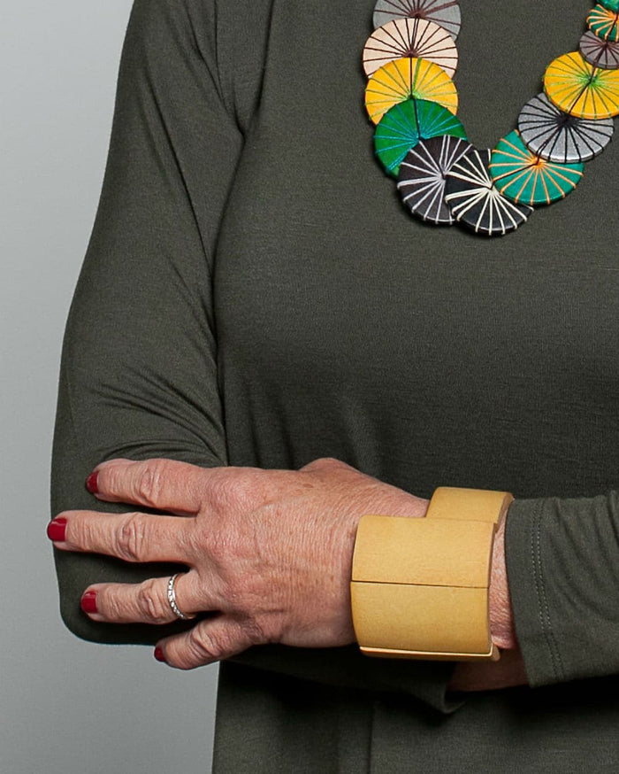 Round Wooden Geometric Bracelet Yellow - Sylca Designs - Chunky Jewelry