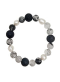 Rutilated Quartz With Black Lava Stone And Pearls Men's Bracelet MEB06