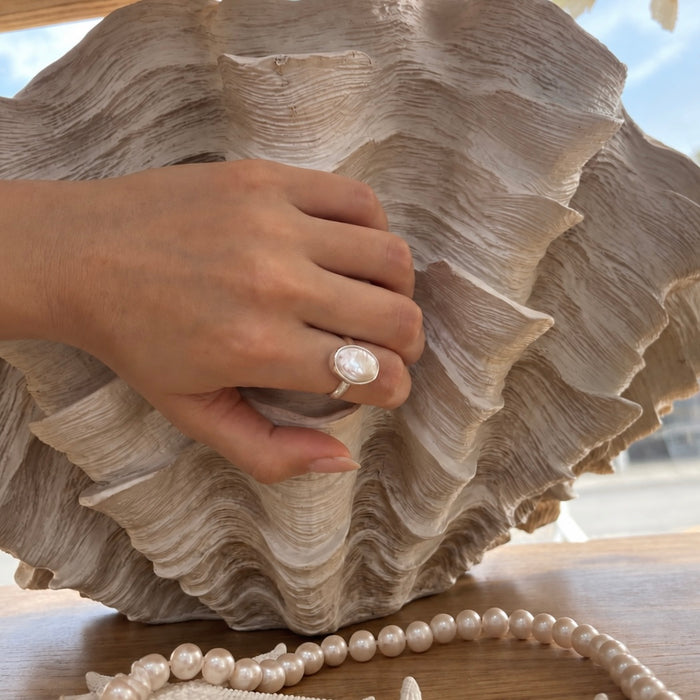 Salt and Silver Baroque Pearl Ring Medium