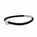 Sandcastle children’s black braided bracelet with 8mm freshwater pearl and sterling silver adjustable clasp