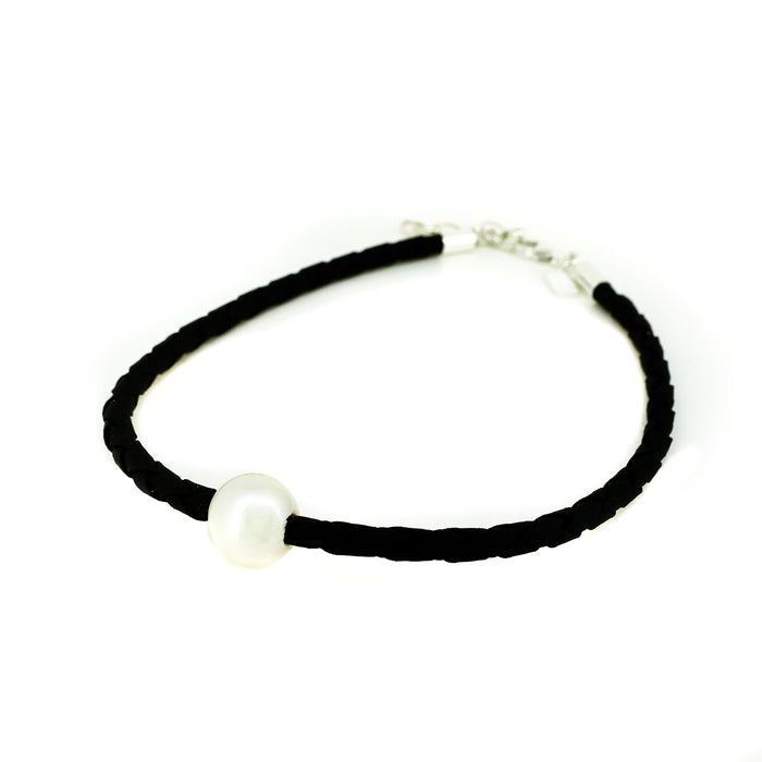Sandswept Shores pearl black braid bracelet with freshwater pearl and sterling silver clasp