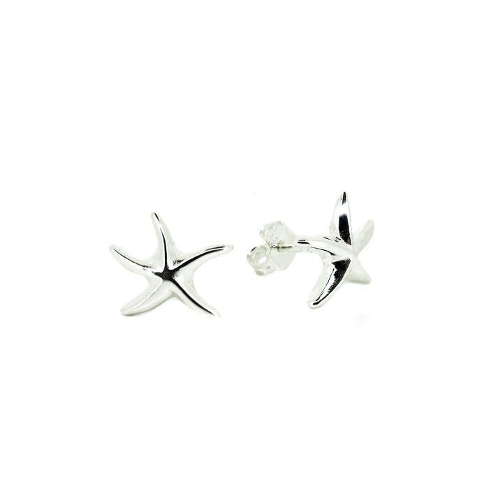 Silver starfish-shaped earrings on a white background
