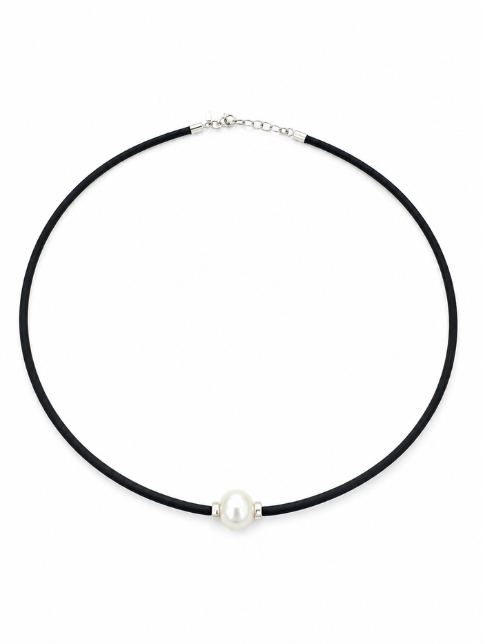 Sandy Silver Detail Pearl Neoprene Necklace | Freshwater Pearl Neoprene Necklace