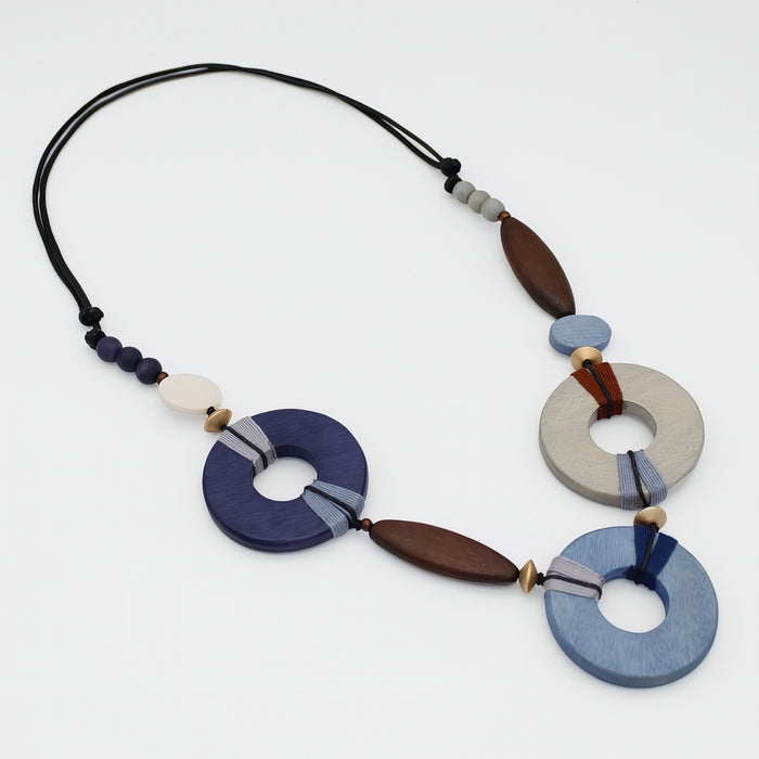 Saylor Blue Wood Open Bead Necklace - Sylca Designs - Chunky Jewelry
