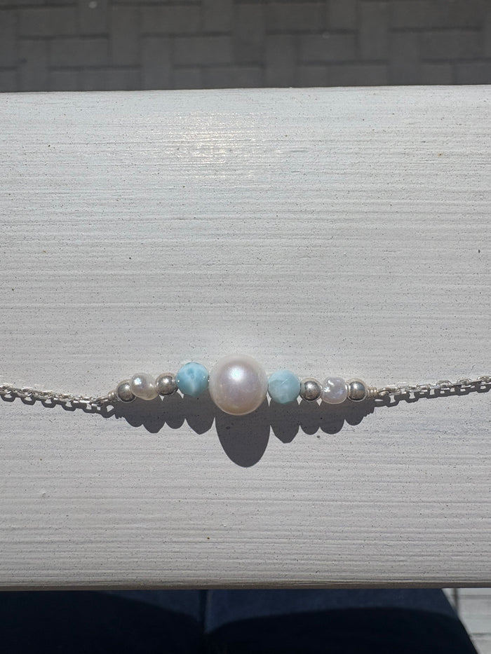 Sea Dreams Pearl Tassel Bracelet Larimar – Coastal Pearl Bracelet Australia | Lush Designs Jewellery