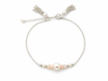 Sea Dreams Pearl Bracelet Pink Opal in 925 sterling silver with genuine freshwater pearl, soft pink opal gemstones, silver tassel details, and adjustable chain