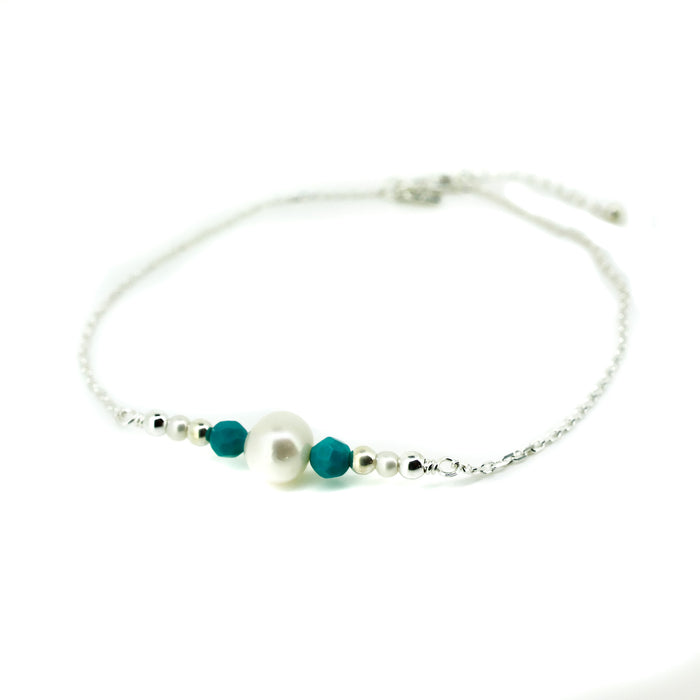 Sea Dreams Pearl Turquoise Anklet Silver | Boho beach jewellery