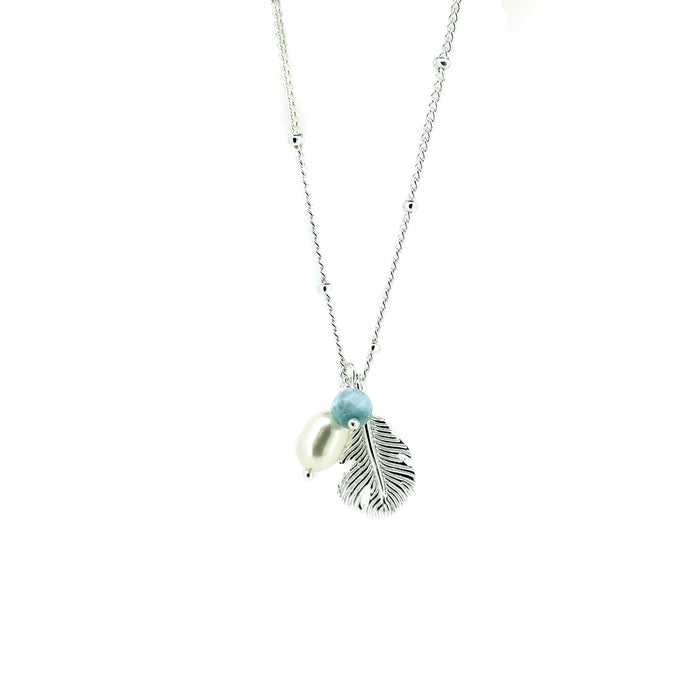 Sea Gypsy Larimar Pearl Necklace in 925 sterling silver featuring genuine Larimar gemstones and freshwater pearls