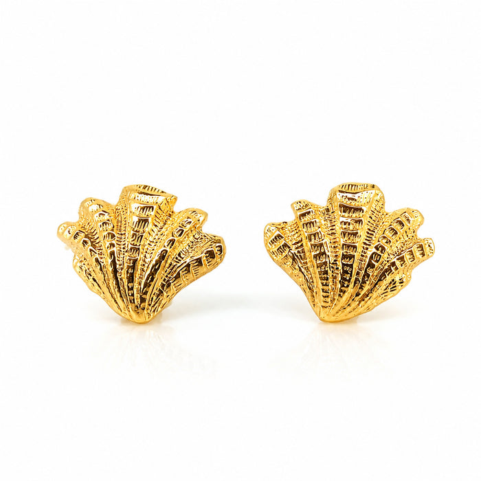 bold gold vermeil shell studs designed by lush designs jewellery bringing a beachy vibe