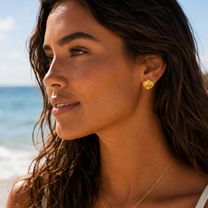 bold shell studs ideal for uropean summer designed by lish designs jewellery australia