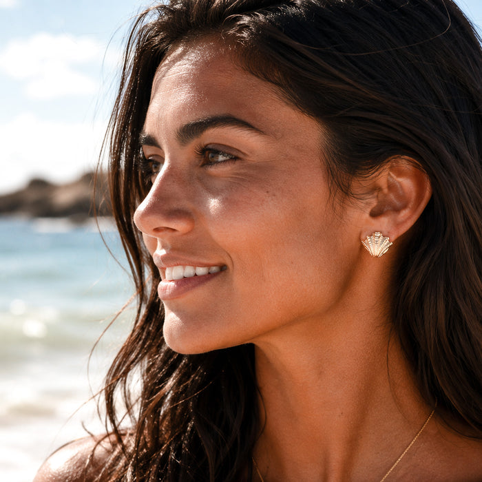 bold silver shell studs ideal for european summer