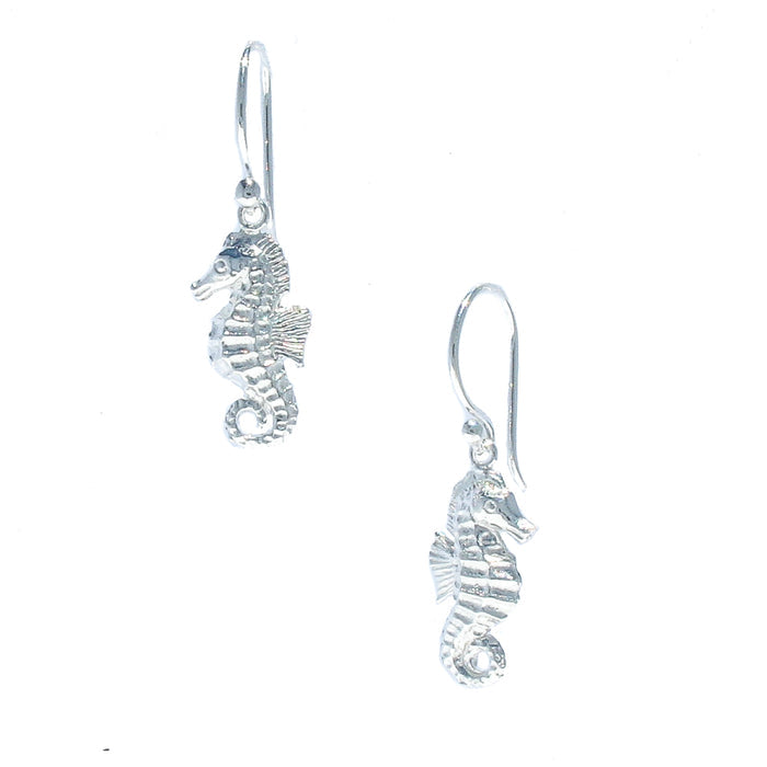 “Sterling silver seahorse earrings inspired by ocean life and coastal Australian style designed in Broome Western Australia”