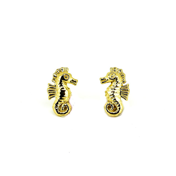 Gold seahorse stud earrings crafted in gold vermeil over 925 sterling silver