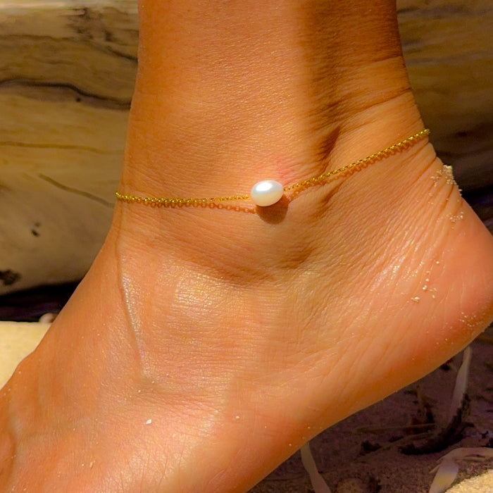 Seaside Glow Pearl  Anklet Gold | Beachy Boho Jewellery Australia