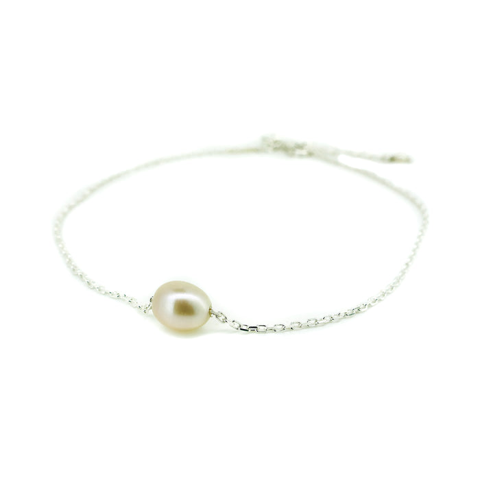 Seaside Glow Pearl Anklet Silver -Sterling Silver Anklet with Freshwater Pearl