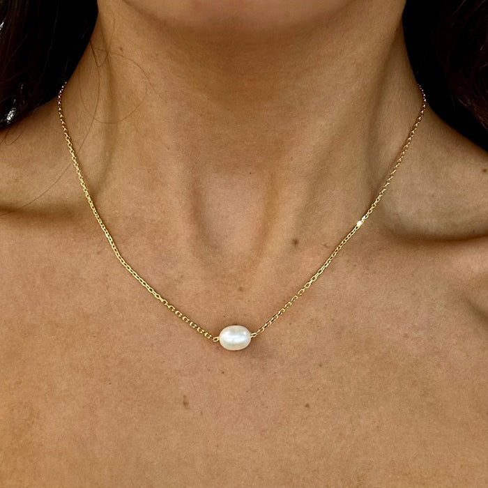 Seaside Glow Pearl Necklace Gold | Dainty Gold Vermeil Freshwater Pearl Necklace