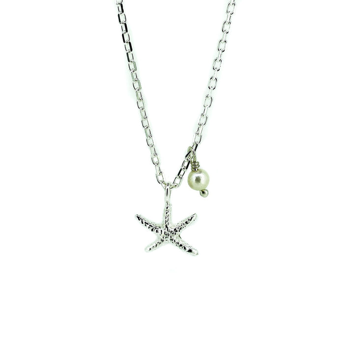 Sea star pearl dainty necklace in sterling silver with freshwater pearl
