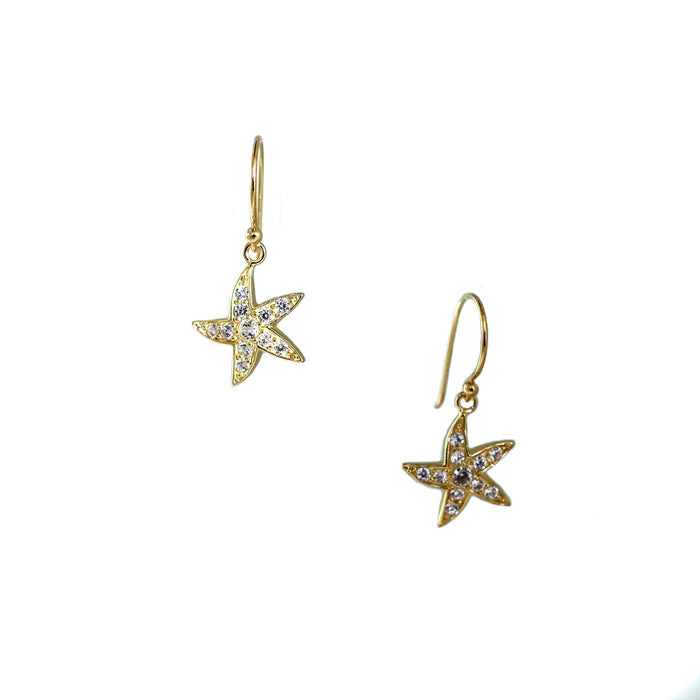 gold starfish earrings with cubic zirconia detail designed in broome