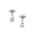 Shell pearl stud earrings in sterling silver with freshwater pearl