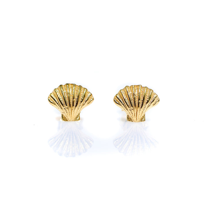 Gold shell stud earrings crafted in gold vermeil over 925 sterling silver