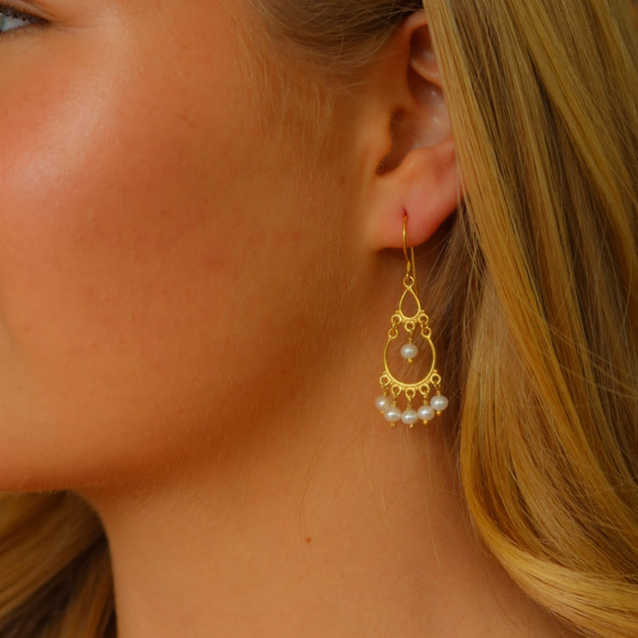 Shinju Pearl Earrings Gold | Gold Freshwater Pearl Statement Earrings