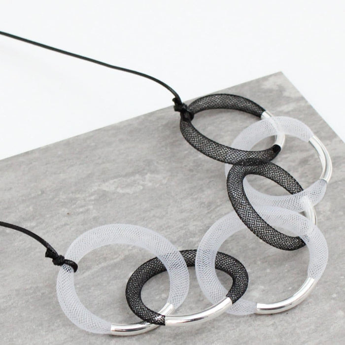 Silver Accented Mesh Statement Necklace - Sylca Designs - Chunky Jewelry