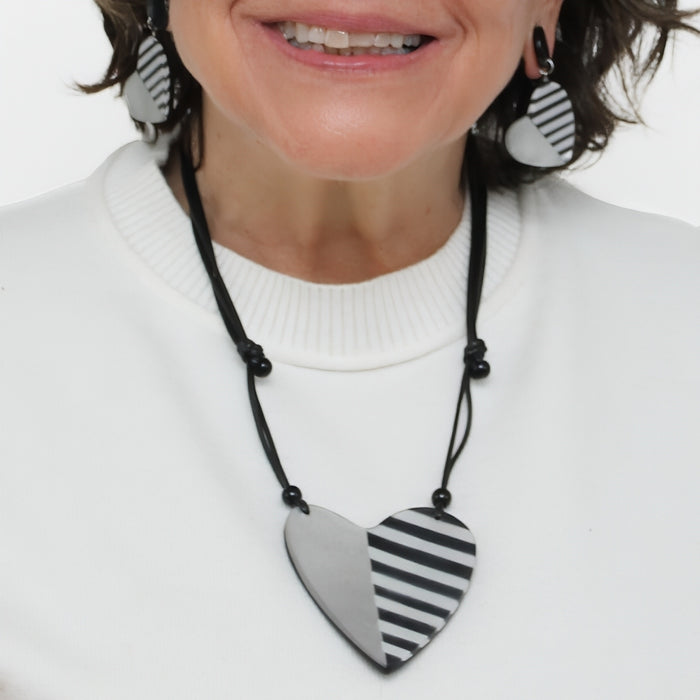 Silver and Black Anastasia Heart Pendant - Sylca Designs - Chunky Jewelry