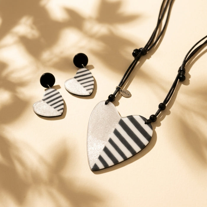 Silver and Black Anastasia Heart Pendant