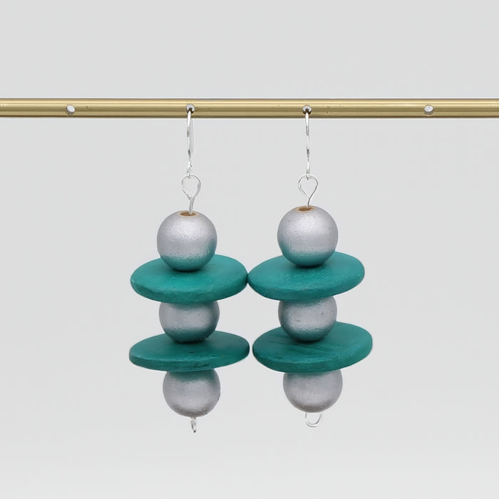 Silver and Teal Contemporary Earring - Sylca Designs - Chunky Jewelry