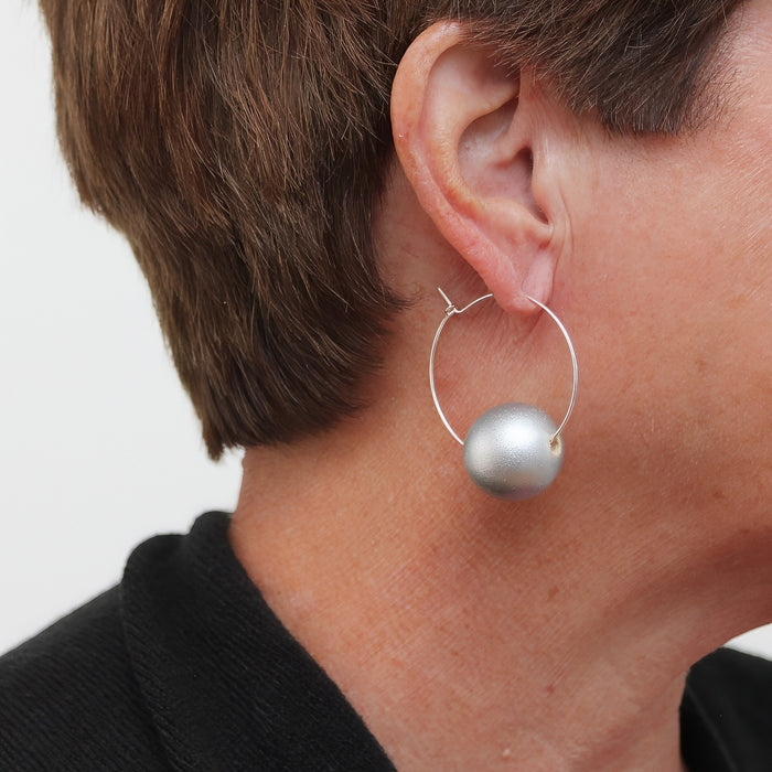Silver Ball Hoop Dangle Earring - Sylca Designs - Chunky Jewelry